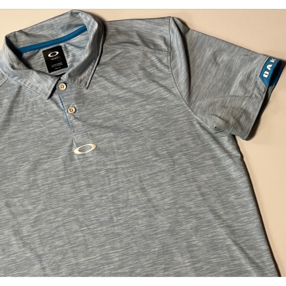 Oakley Space Dye Polo Shirt Size S Light Blue Regular Fit Golf Activewear Top